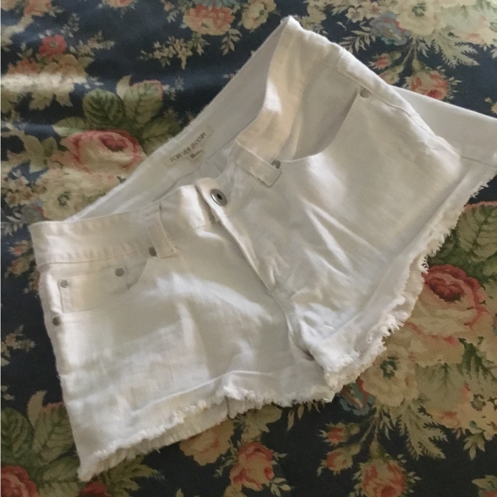 Forever 21 Frayed White Denim Jean Shorts